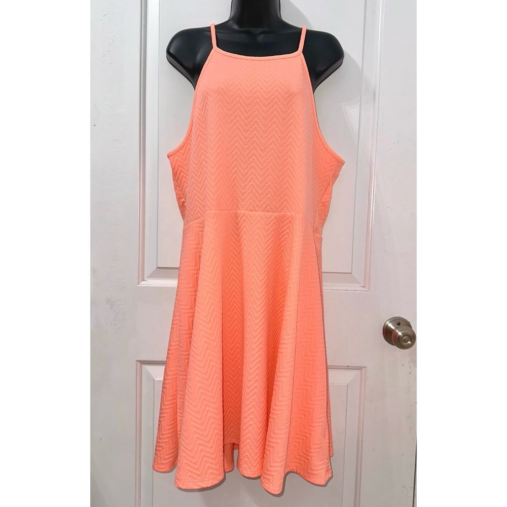 Mossimo Supply Co. neon orange skater dress featuring a subtle chevron texture